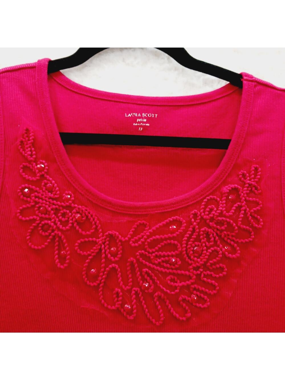 Top Tank Petite Red Beaded Coquette Romantic Going Out Top Feminine Chic Size P